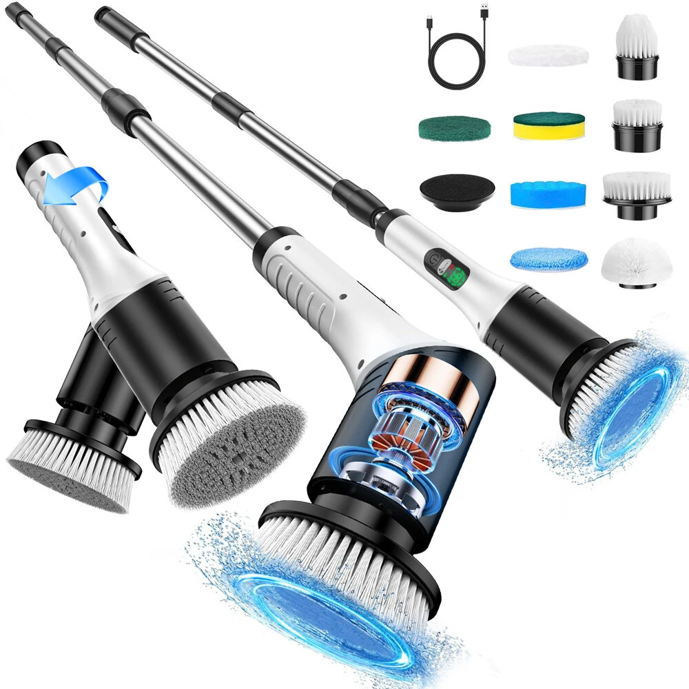 Tevorex 9-in-1 Multi-Function Electric Cleaning Brush Cordless Rotary Cleaning Brush Handheld Retractable Digital Cleaner for Bathroom, Tub, Tile, Floor, Car — view 3