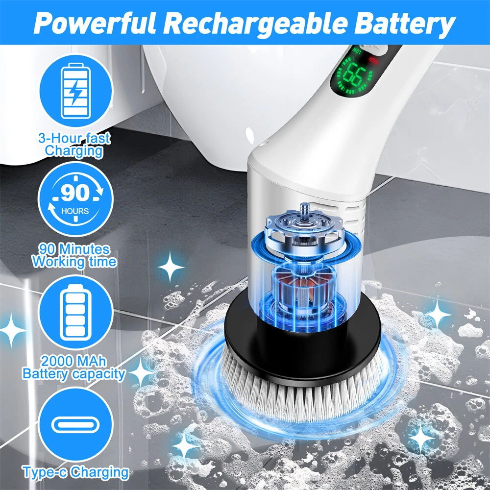Tevorex 9-in-1 Multi-Function Electric Cleaning Brush Cordless Rotary Cleaning Brush Handheld Retractable Digital Cleaner for Bathroom, Tub, Tile, Floor, Car — view 4