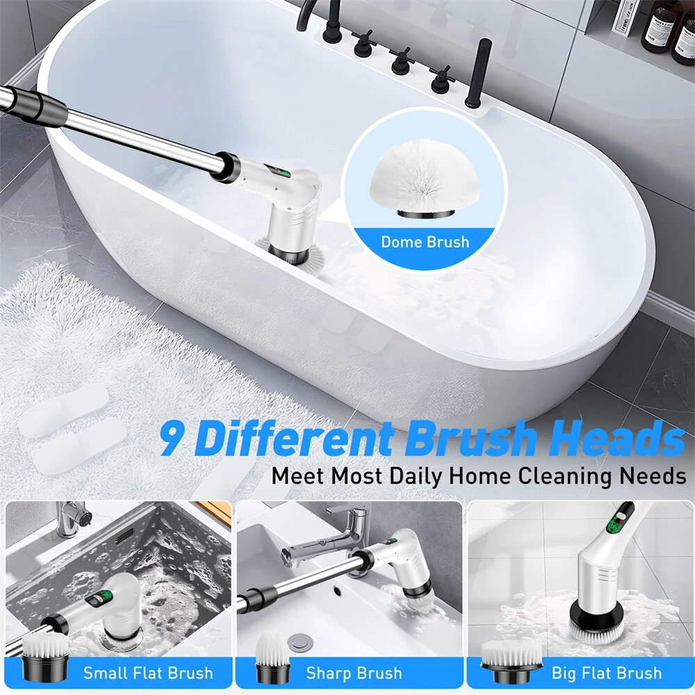 Tevorex 9-in-1 Multi-Function Electric Cleaning Brush Cordless Rotary Cleaning Brush Handheld Retractable Digital Cleaner for Bathroom, Tub, Tile, Floor, Car — view 6