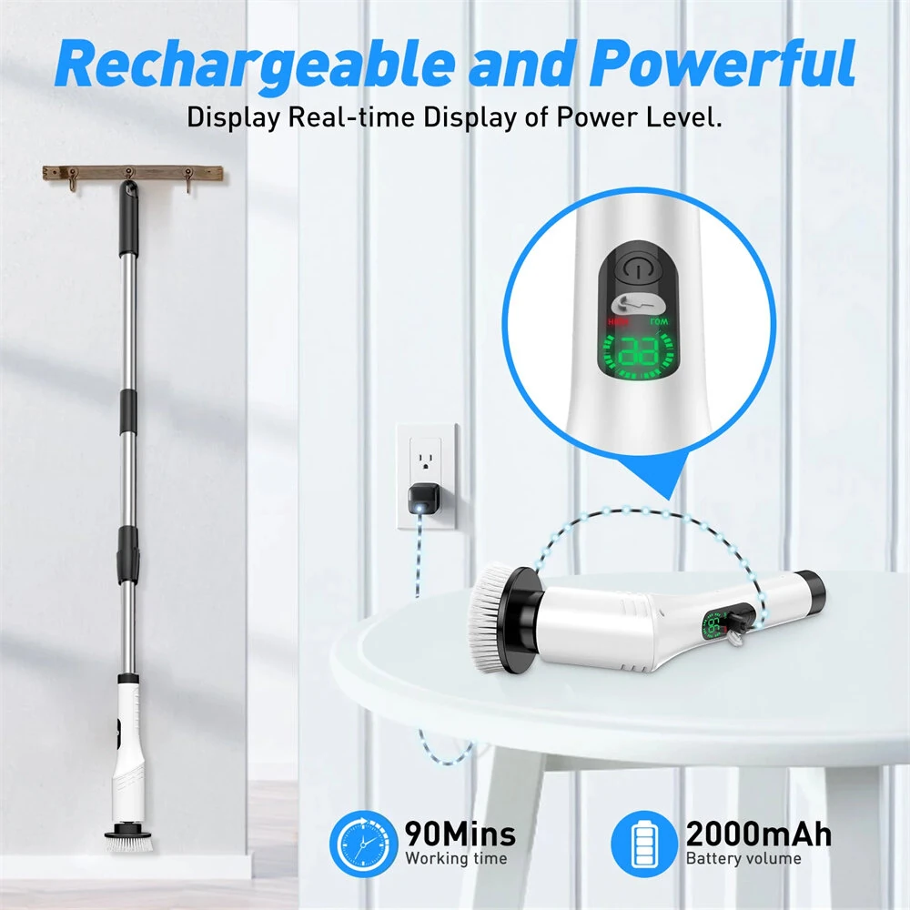 Tevorex 9-in-1 Multi-Function Electric Cleaning Brush Cordless Rotary Cleaning Brush Handheld Retractable Digital Cleaner for Bathroom, Tub, Tile, Floor, Car — view 8
