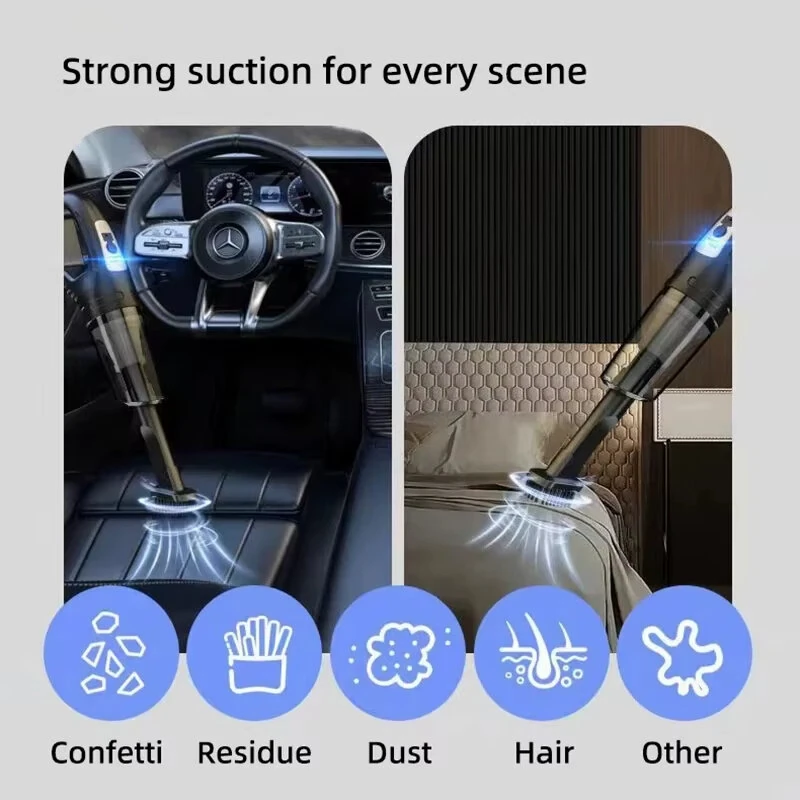 Tevorex A6 Car Multifunctional Vacuum Cleaner with Power Display Replaceable Suction Head Handheld Powerful Suction Rechargeable Car and Home Small Cordless Vacuum Cleaner — view 4
