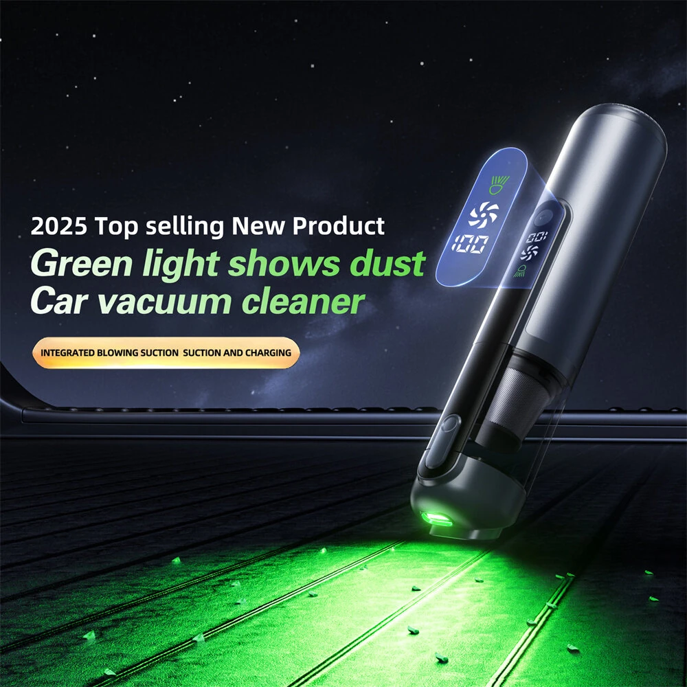 Tevorex Cordless Handheld Car Vacuum with Green Light,16000PA Suction,USB Rechargeable, Brushless Motor, Digital Display, Blow & Suction — view 4