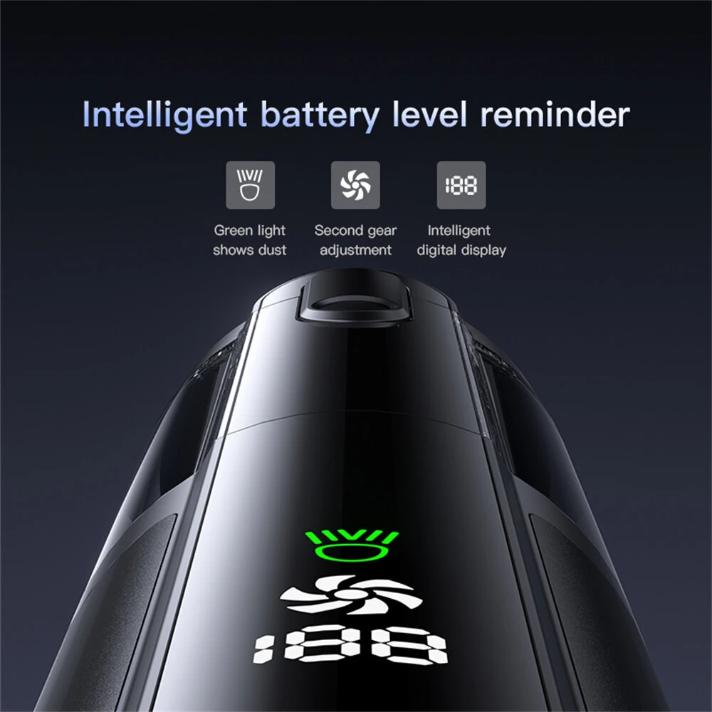 Tevorex Cordless Handheld Car Vacuum with Green Light,16000PA Suction,USB Rechargeable, Brushless Motor, Digital Display, Blow & Suction — view 8