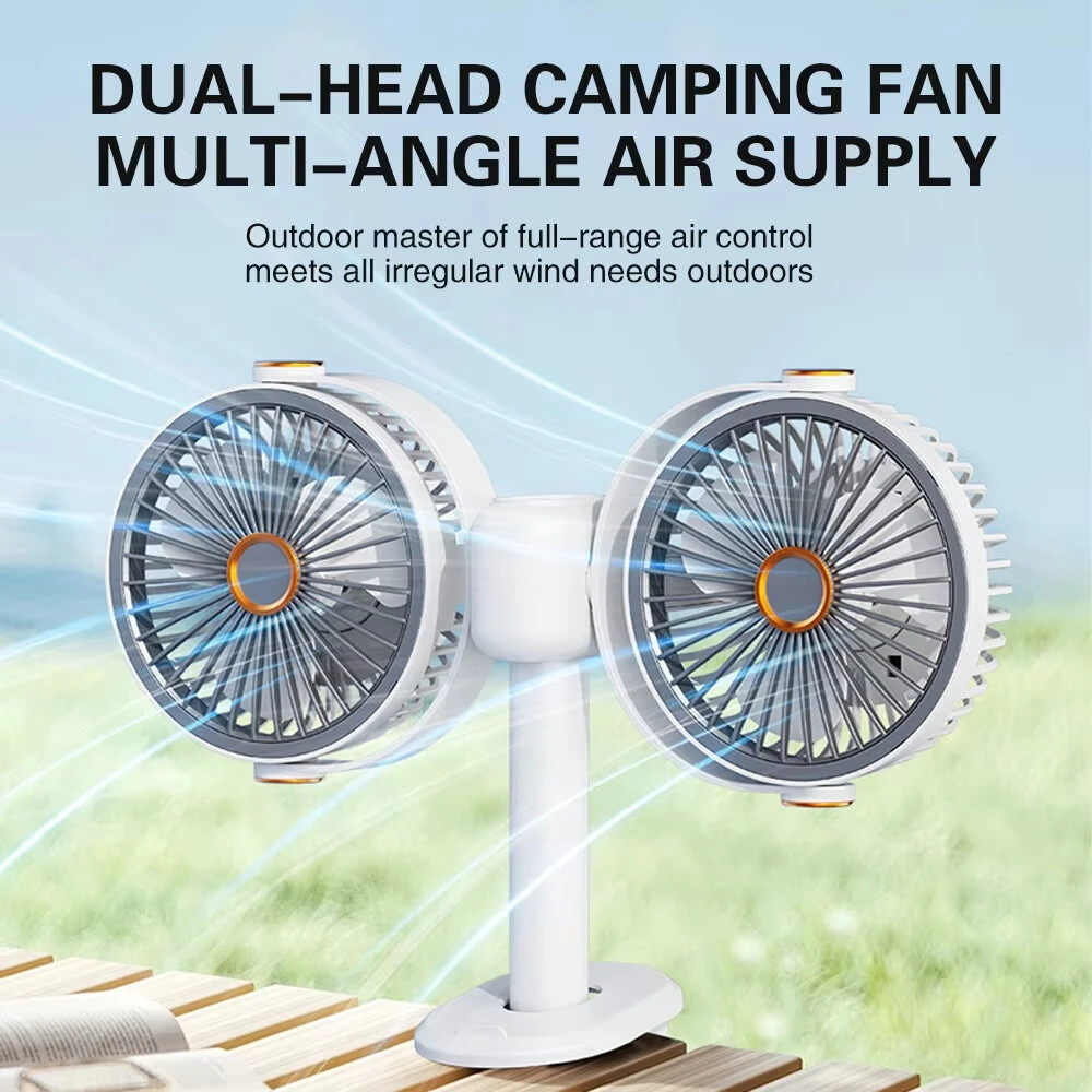 Tevorex Dual Head Clip Fan Adjustable Multi-Angle 5 Speed Wind Long Battery Life Wall-Mounted Mini USB Circulation Fan with Night Light for Home Outdoor — view 3