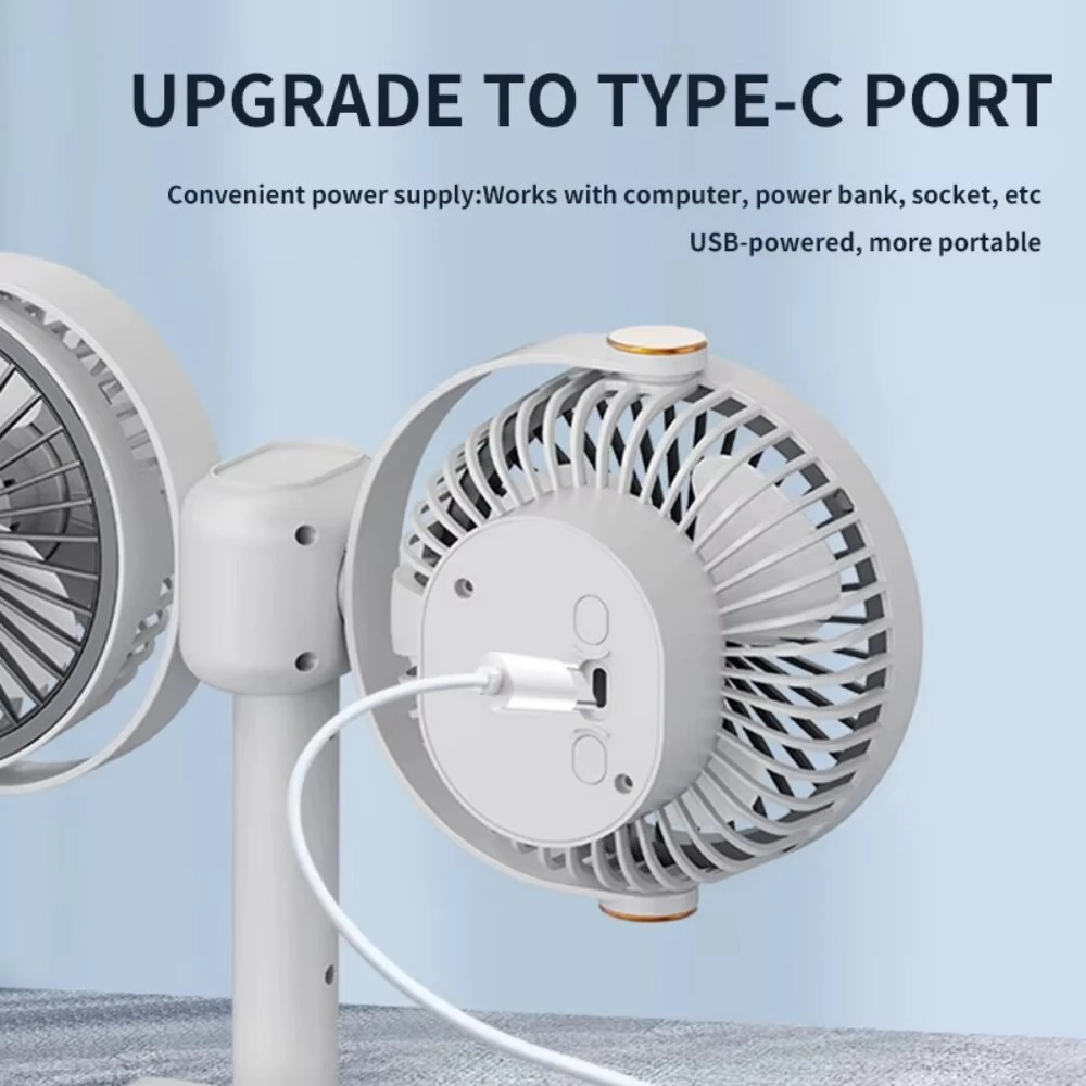 Tevorex Dual Head Clip Fan Adjustable Multi-Angle 5 Speed Wind Long Battery Life Wall-Mounted Mini USB Circulation Fan with Night Light for Home Outdoor — view 4