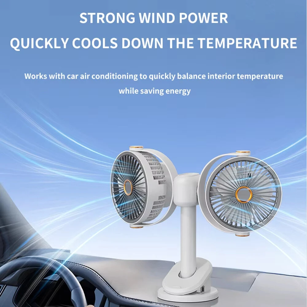 Tevorex Dual Head Clip Fan Adjustable Multi-Angle 5 Speed Wind Long Battery Life Wall-Mounted Mini USB Circulation Fan with Night Light for Home Outdoor — view 7