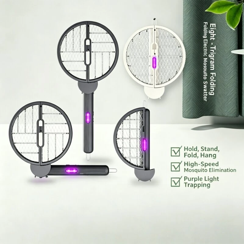 Tevorex Dual-Head Foldable Electric Mosquito Swatter 4-In-1 Rechargeable Handheld Fly Killer Bug Zapper for Indoor Outdoor — view 3