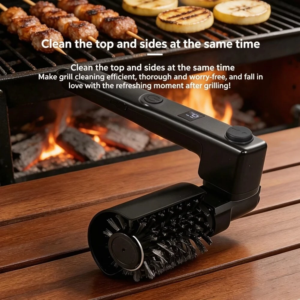 Tevorex Electric BBQ Grill Cleaning Brush with LCD Display 270° Brush Head Adjustable 50dB Quiet Operation USB Rechargeable Portable Cleaning Brush — view 2