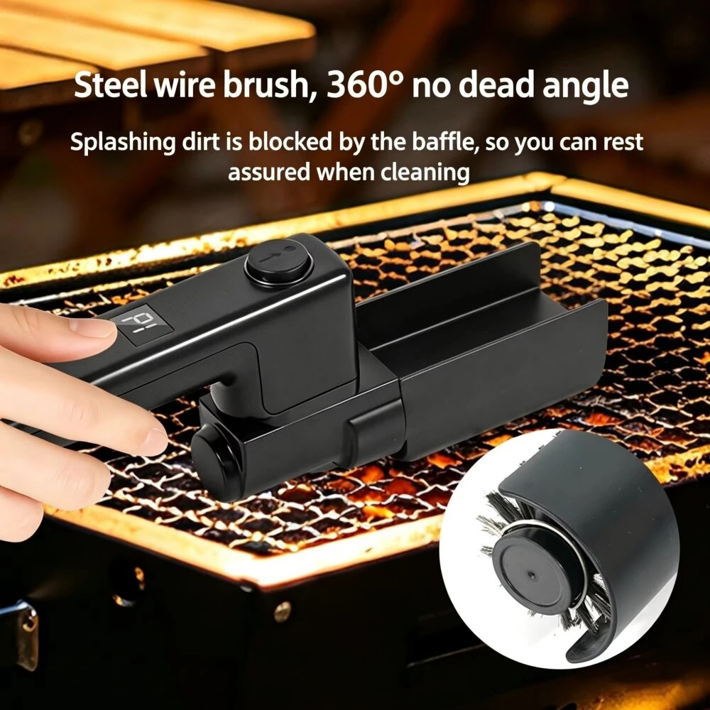 Tevorex Electric BBQ Grill Cleaning Brush with LCD Display 270° Brush Head Adjustable 50dB Quiet Operation USB Rechargeable Portable Cleaning Brush — view 3