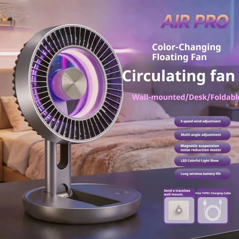 Tevorex Foldable Air Circulation Fan USB Rechargeable 9 Blades 5 Speeds Quiet Desk Fan with LED Display for Home Office Bedroom — view 3