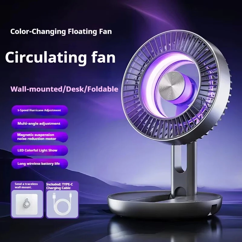 Tevorex Foldable Air Circulation Fan USB Rechargeable 9 Blades 5 Speeds Quiet Desk Fan with LED Display for Home Office Bedroom — view 5