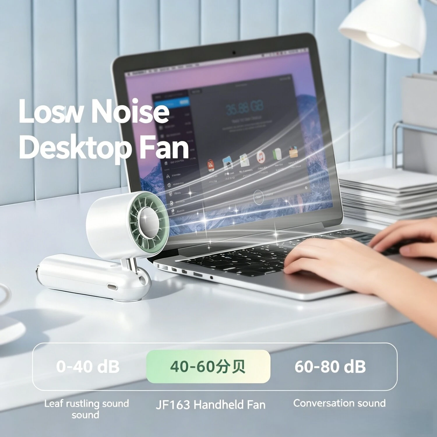 Tevorex JF163 Portable Handheld Cooling Fan 199 Speeds Adjustable 4000mAh Battery High Efficiency Long Battery Rechargeable Foldable Mini Fan with Digital Display for Home Office — view 4