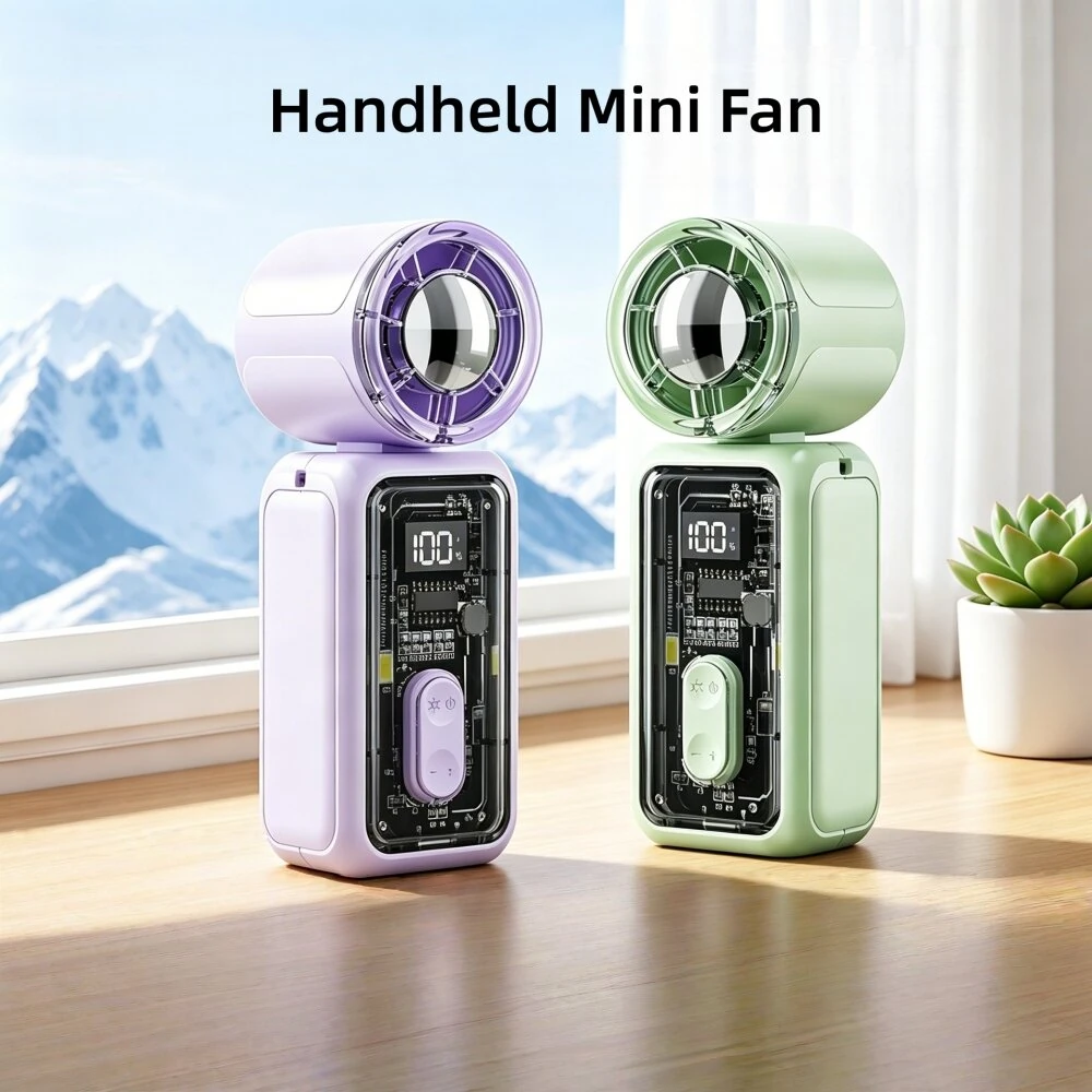 Tevorex K7 Portable Handheld Fan 199 Speed Levels Type C Fast Charging Rechargeable Mini Foldable Fan with LED Display for Travel Office — view 2