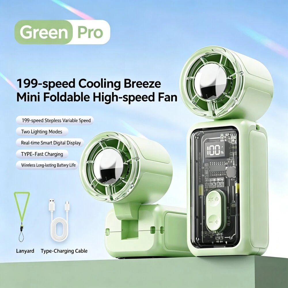 Tevorex K7 Portable Handheld Fan 199 Speed Levels Type C Fast Charging Rechargeable Mini Foldable Fan with LED Display for Travel Office — view 6