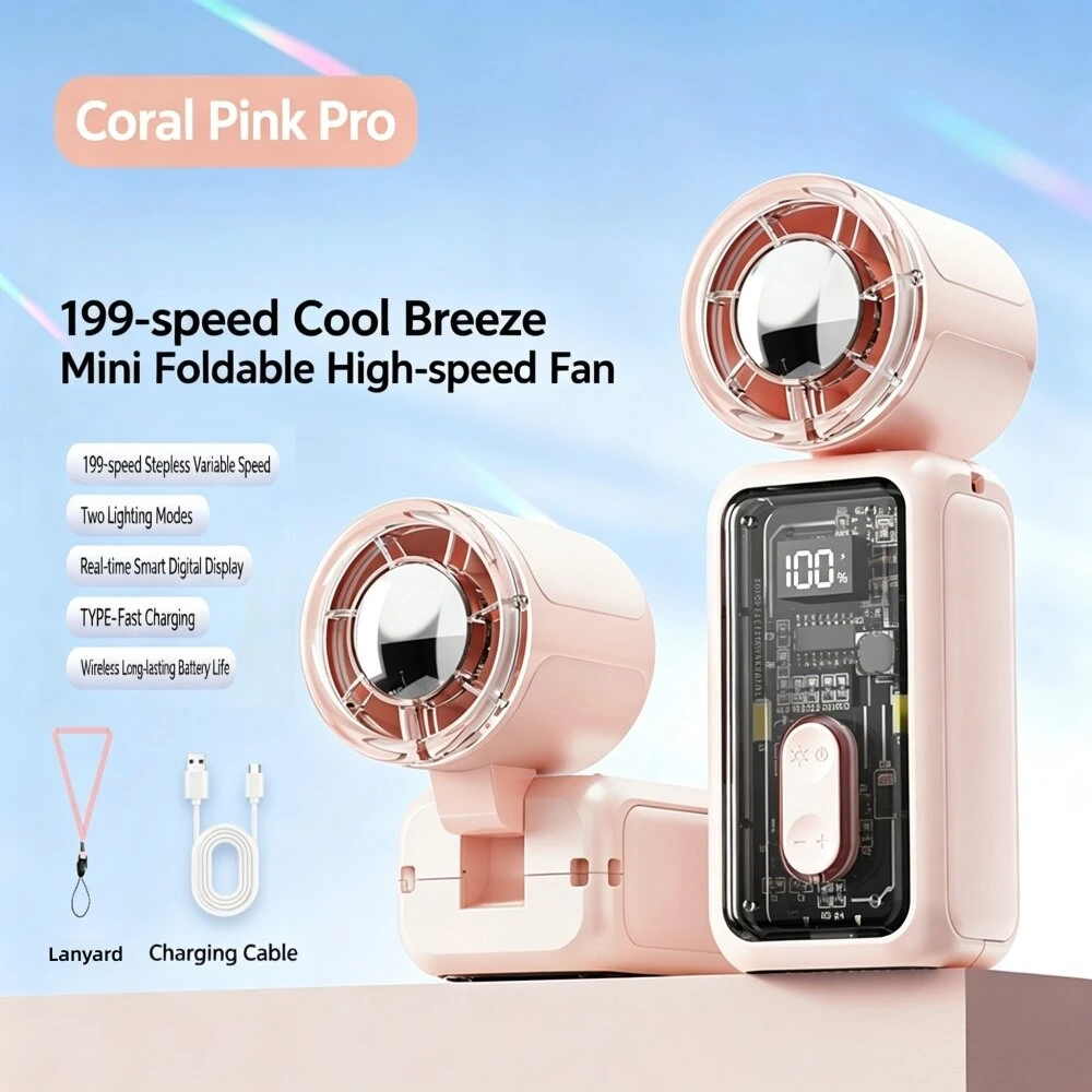 Tevorex K7 Portable Handheld Fan 199 Speed Levels Type C Fast Charging Rechargeable Mini Foldable Fan with LED Display for Travel Office — view 7