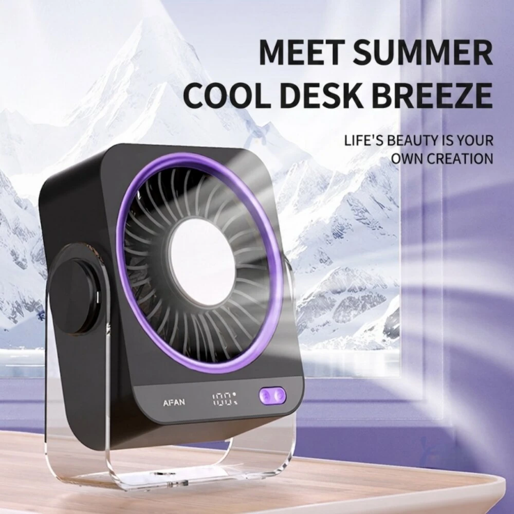 Tevorex K818 Portable Desktop Fan 5 Gears Wind 360° Circulation Adjustable Ultra Quiet Operation Long Battery Rechargeable Ice Cooling Fan with Digital for Home Office — view 2