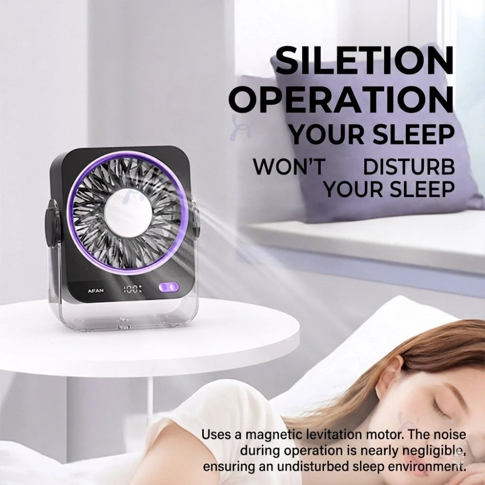 Tevorex K818 Portable Desktop Fan 5 Gears Wind 360° Circulation Adjustable Ultra Quiet Operation Long Battery Rechargeable Ice Cooling Fan with Digital for Home Office — view 3