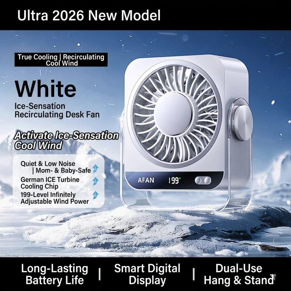 Tevorex K818 Portable Desktop Fan 5 Gears Wind 360° Circulation Adjustable Ultra Quiet Operation Long Battery Rechargeable Ice Cooling Fan with Digital for Home Office — view 7