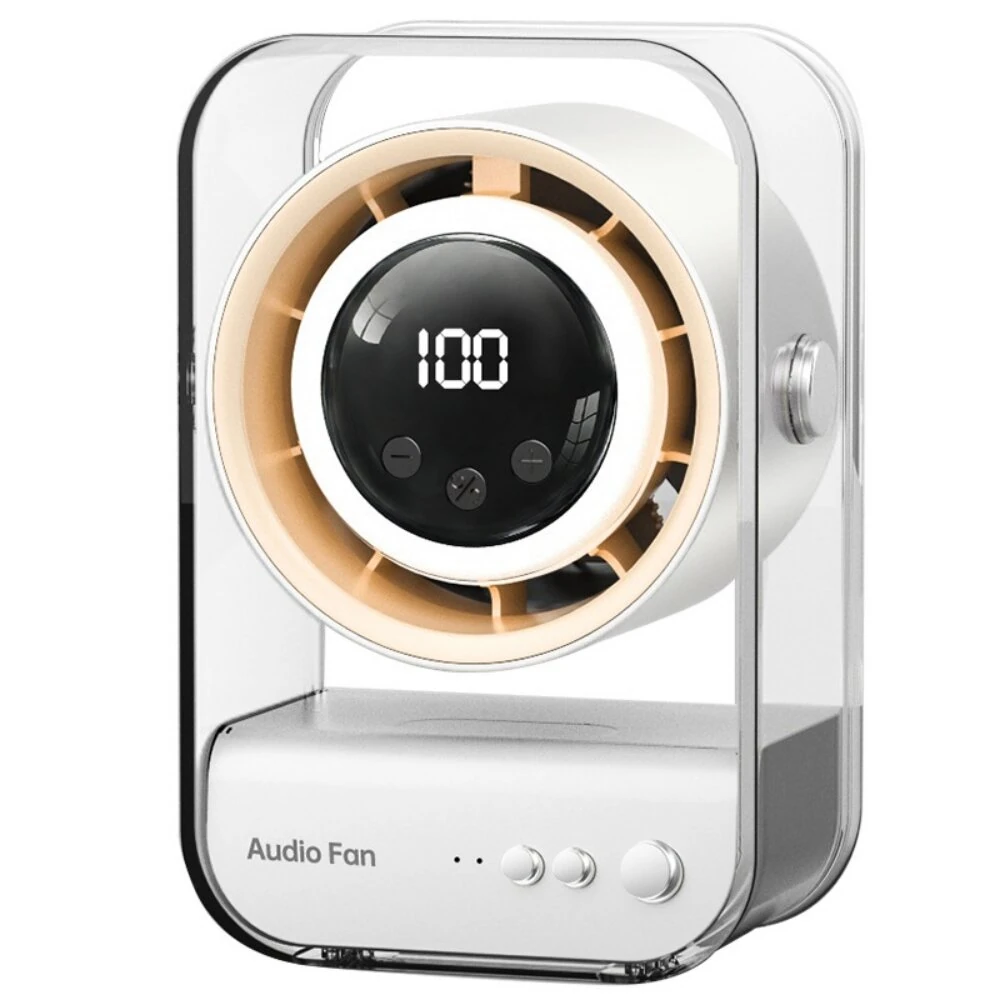 Tevorex Mini Portable Fan with Bluetooth Speaker USB Rechargeable 100 Speed Levels Quiet Operation LED Display for Home Office Travel — image 1