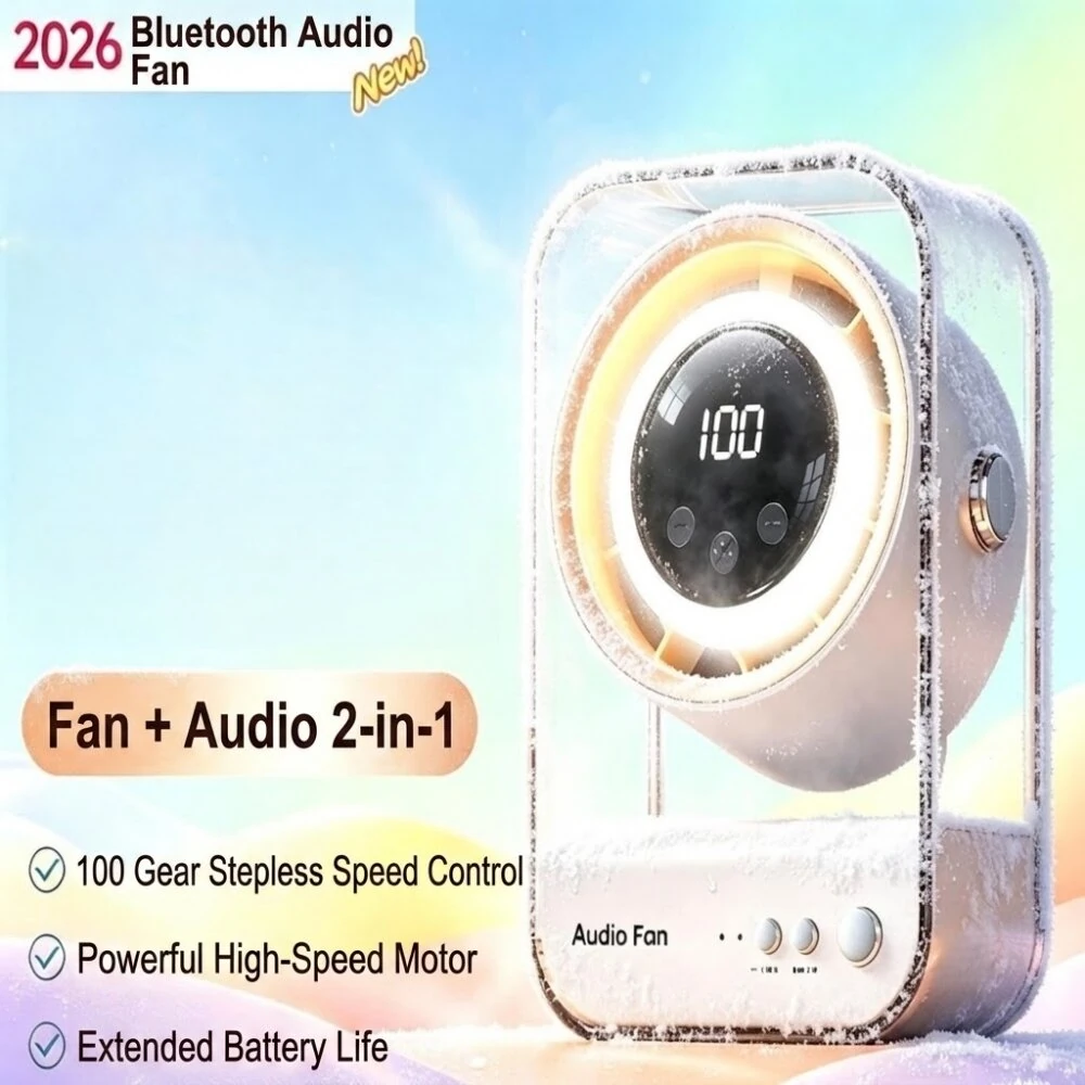 Tevorex Mini Portable Fan with Bluetooth Speaker USB Rechargeable 100 Speed Levels Quiet Operation LED Display for Home Office Travel — view 3
