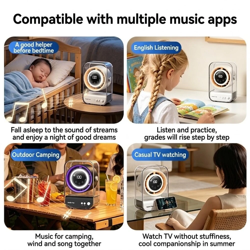 Tevorex Mini Portable Fan with Bluetooth Speaker USB Rechargeable 100 Speed Levels Quiet Operation LED Display for Home Office Travel — view 5