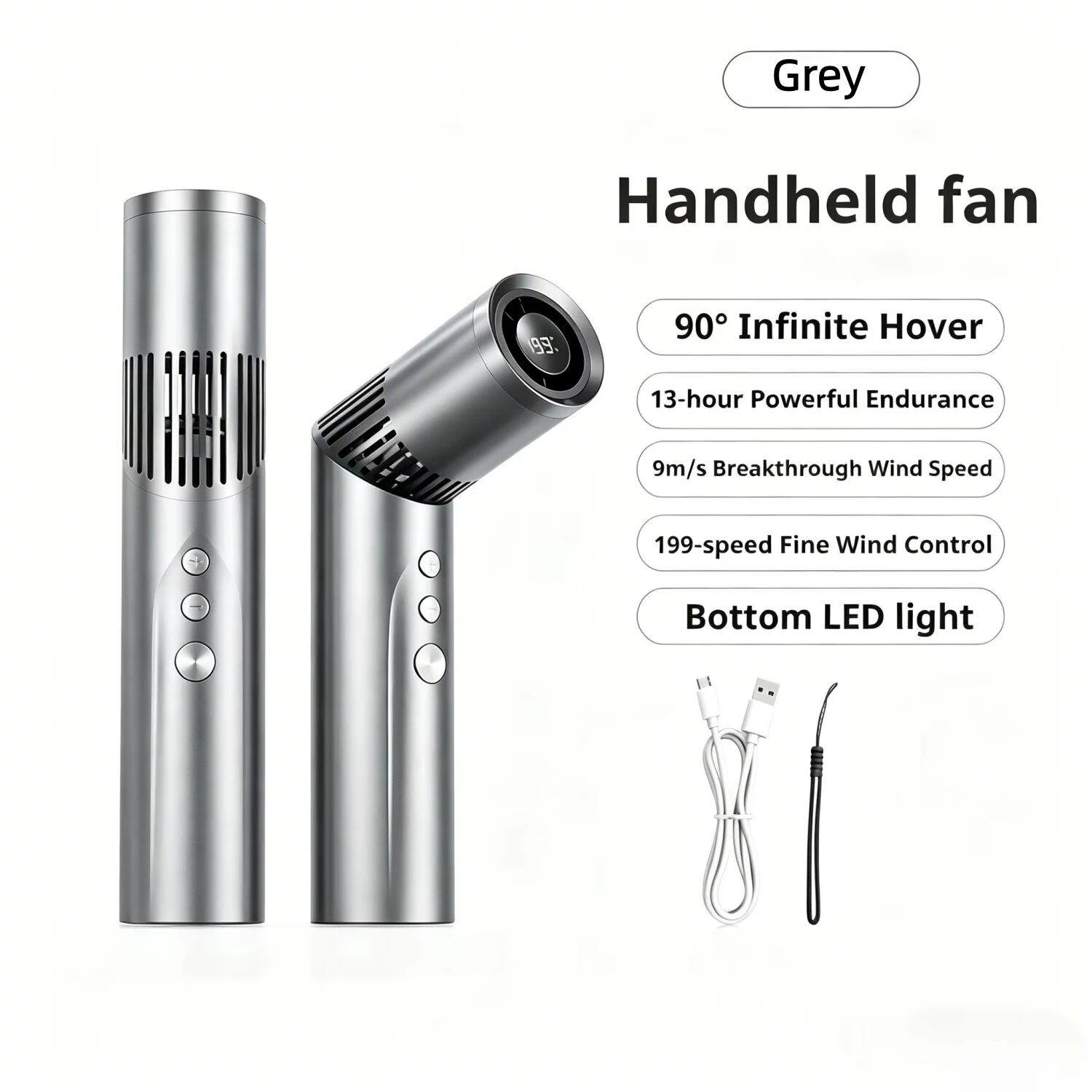 Tevorex Mini Portable Handheld Fan 3000mAh Rechargeable 199 Speeds Adjustable 20000RPM High Speed 90° Rotation LED Display Type C Fast Charging for Home Office Travel — view 5