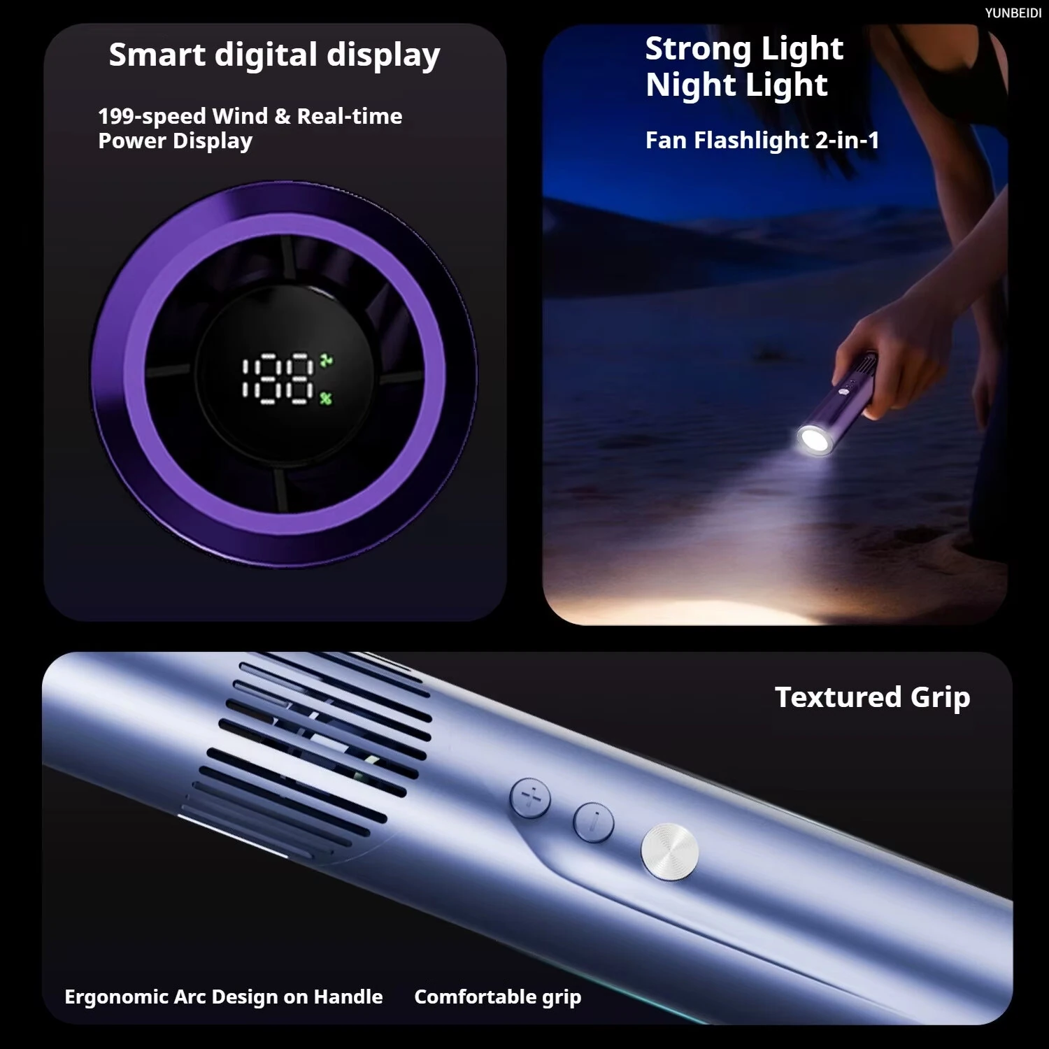 Tevorex Mini Portable Handheld Fan 3000mAh Rechargeable 199 Speeds Adjustable 20000RPM High Speed 90° Rotation LED Display Type C Fast Charging for Home Office Travel — view 7