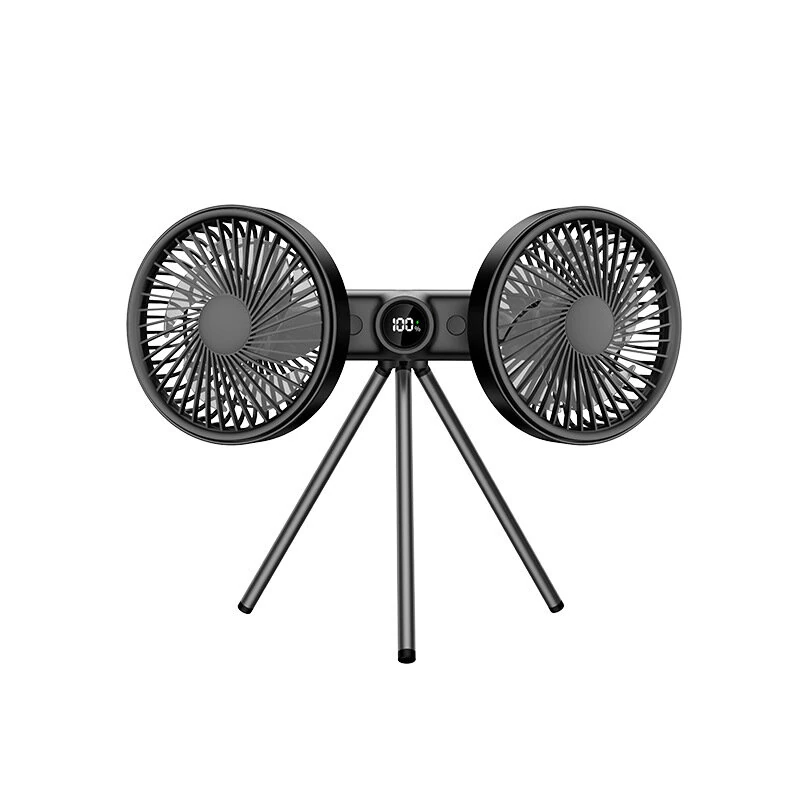 Tevorex Portable Dual-Head Tripod Fan 3 Speeds Wind 360° Stand Adjustable 3600mAh Long Battery Quiet Operation Rechargeable Cooling Fan with LED Display for Home Outdoor Camping — image 1