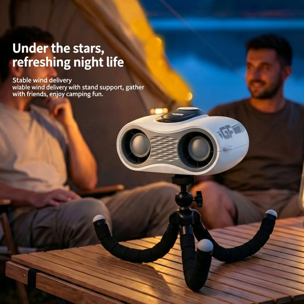 Tevorex Portable Dual-Head Waist-Mounted Cooling Fan 18000rpm 120 Speeds Adjustable 360° Circulation 5200mAh Long Battery Rechargeable Cooler Fan with LED Digital Display for Outdoor Camping — view 5