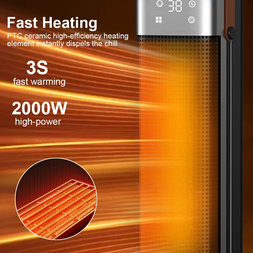 Tevorex Portable Flame Space Heater 2000W Electric Heater with Remote Control 12H Timer PTC Ceramic Heating Safety Heat for Home Bedroom — view 4