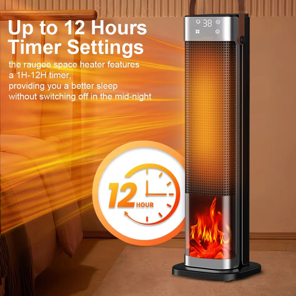 Tevorex Portable Flame Space Heater 2000W Electric Heater with Remote Control 12H Timer PTC Ceramic Heating Safety Heat for Home Bedroom — view 5