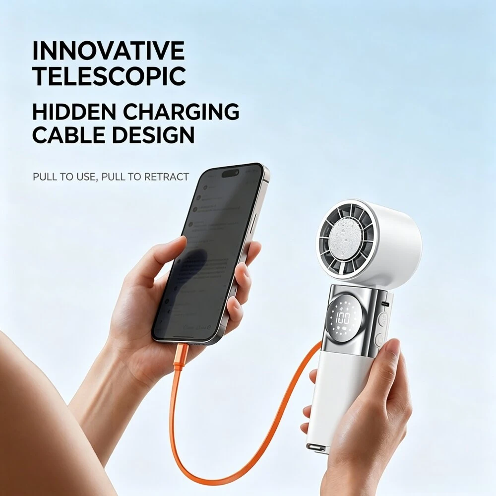 Tevorex Portable Handheld Ice Cooling Fan 100 Levels Wind Adjustable Type-C Charging Neck-Mounted Foldable Mini Fan with LED Digital Display for Indoor Outdoor — view 2