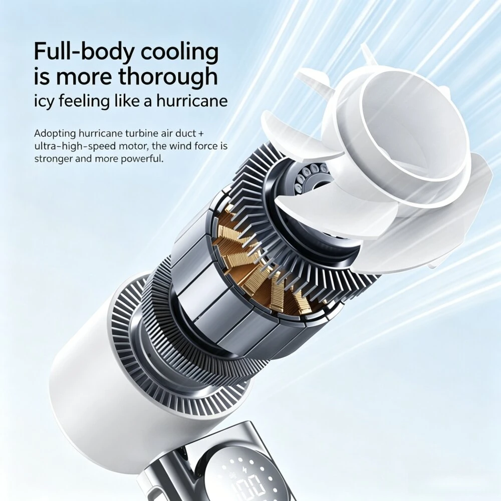 Tevorex Portable Handheld Ice Cooling Fan 100 Levels Wind Adjustable Type-C Charging Neck-Mounted Foldable Mini Fan with LED Digital Display for Indoor Outdoor — view 4