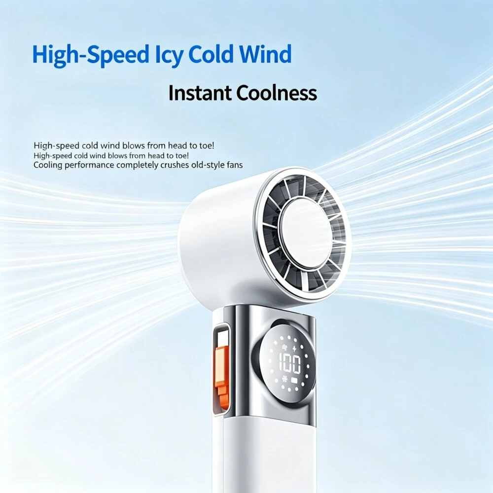 Tevorex Portable Handheld Ice Cooling Fan 100 Levels Wind Adjustable Type-C Charging Neck-Mounted Foldable Mini Fan with LED Digital Display for Indoor Outdoor — view 5