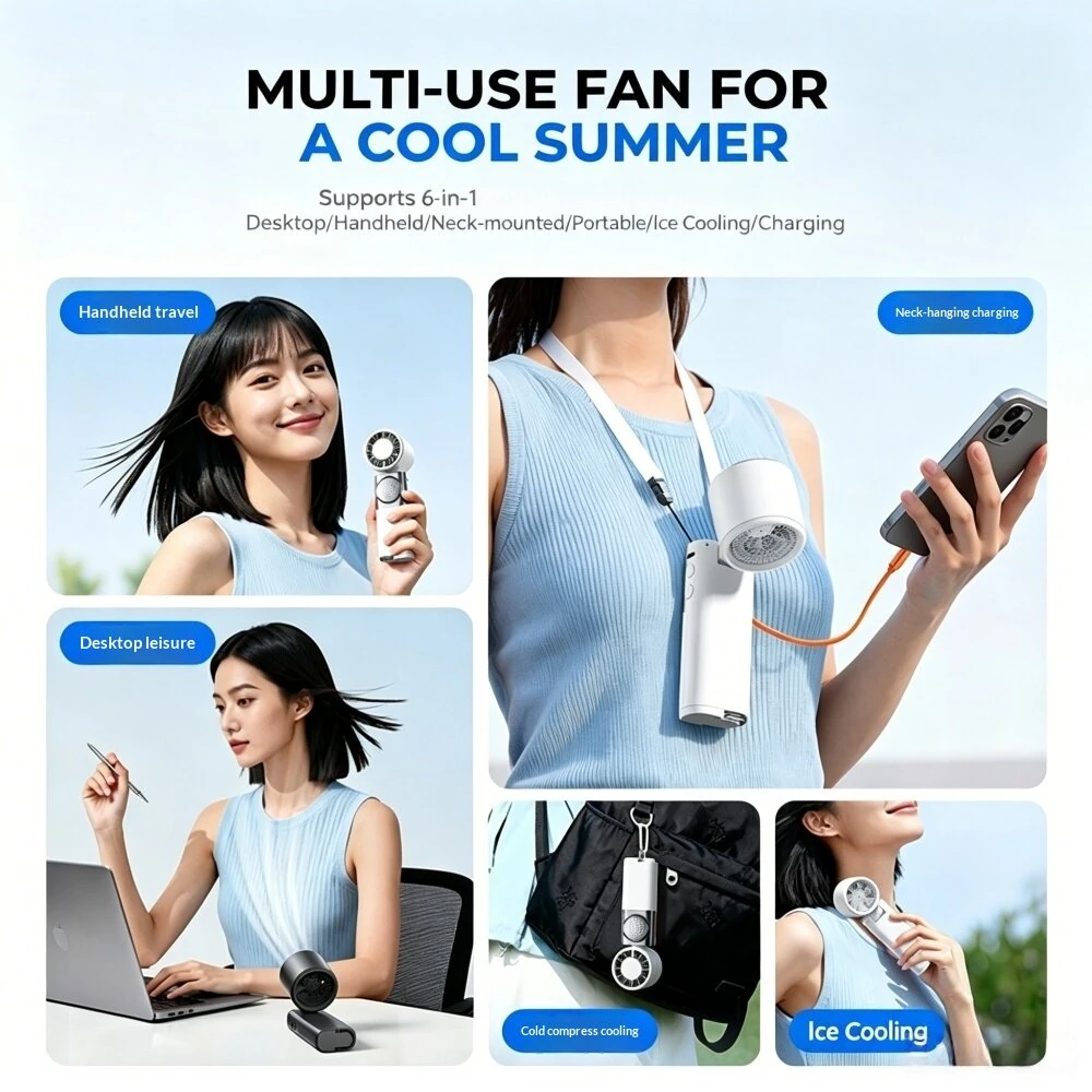 Tevorex Portable Handheld Ice Cooling Fan 100 Levels Wind Adjustable Type-C Charging Neck-Mounted Foldable Mini Fan with LED Digital Display for Indoor Outdoor — view 6