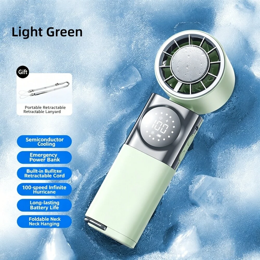 Tevorex Portable Handheld Ice Cooling Fan 100 Levels Wind Adjustable Type-C Charging Neck-Mounted Foldable Mini Fan with LED Digital Display for Indoor Outdoor — view 7