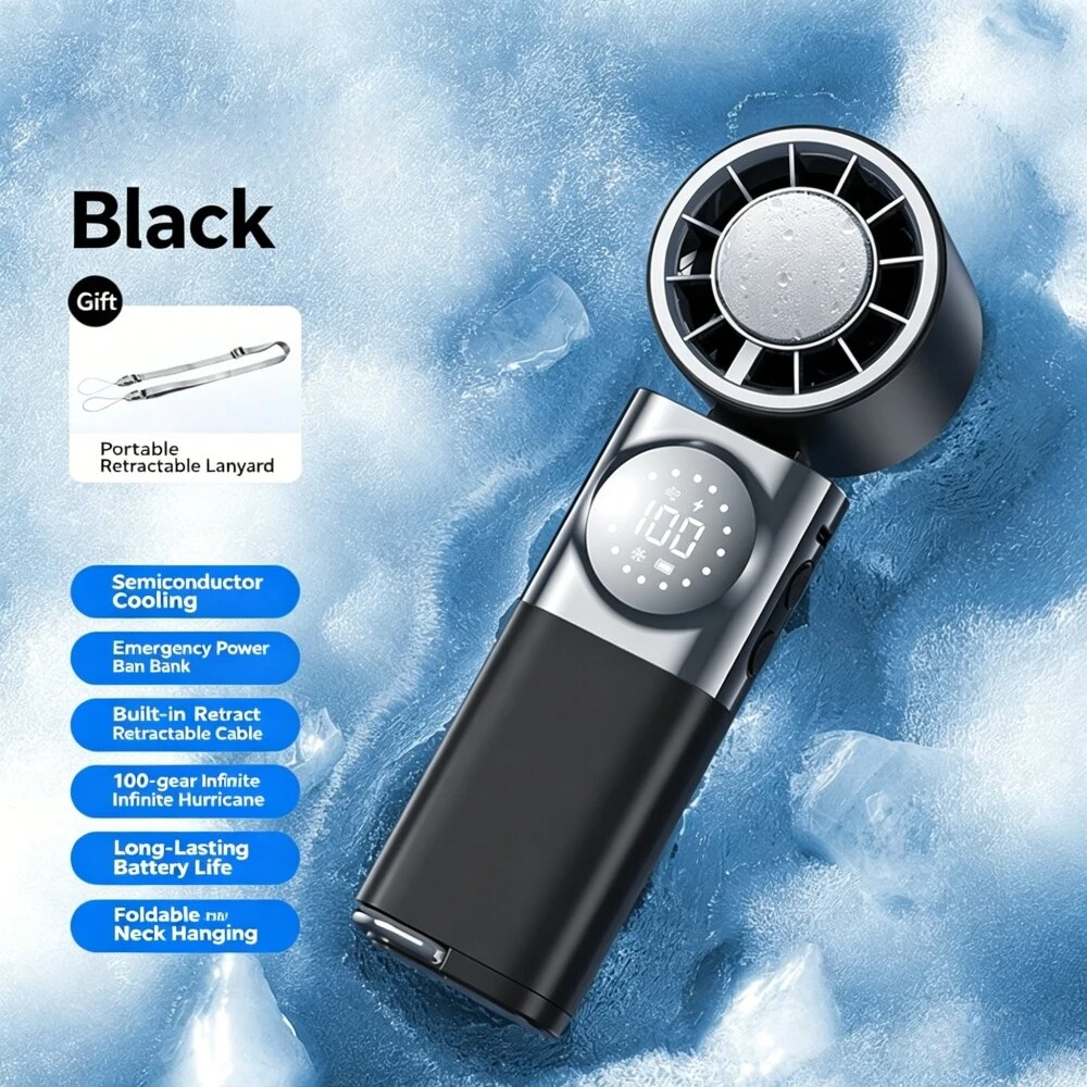 Tevorex Portable Handheld Ice Cooling Fan 100 Levels Wind Adjustable Type-C Charging Neck-Mounted Foldable Mini Fan with LED Digital Display for Indoor Outdoor — view 8