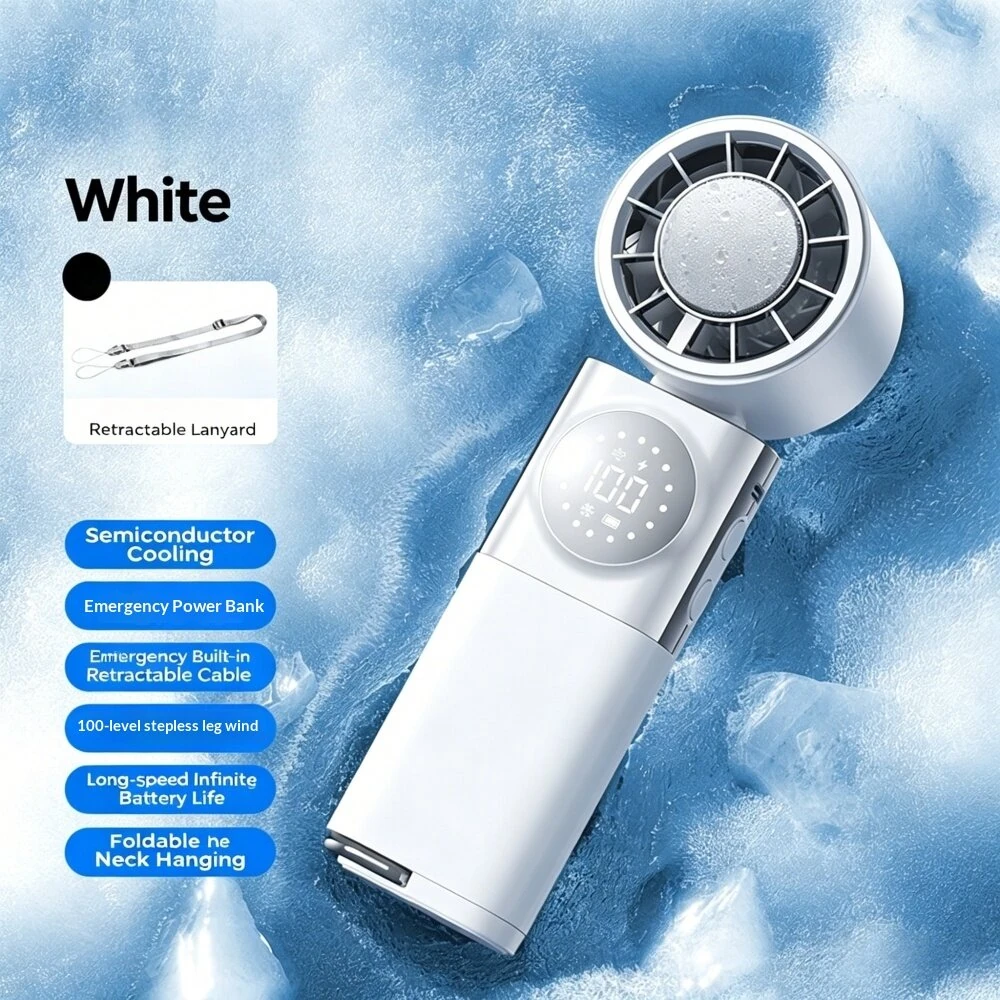 Tevorex Portable Handheld Ice Cooling Fan 100 Levels Wind Adjustable Type-C Charging Neck-Mounted Foldable Mini Fan with LED Digital Display for Indoor Outdoor — view 9
