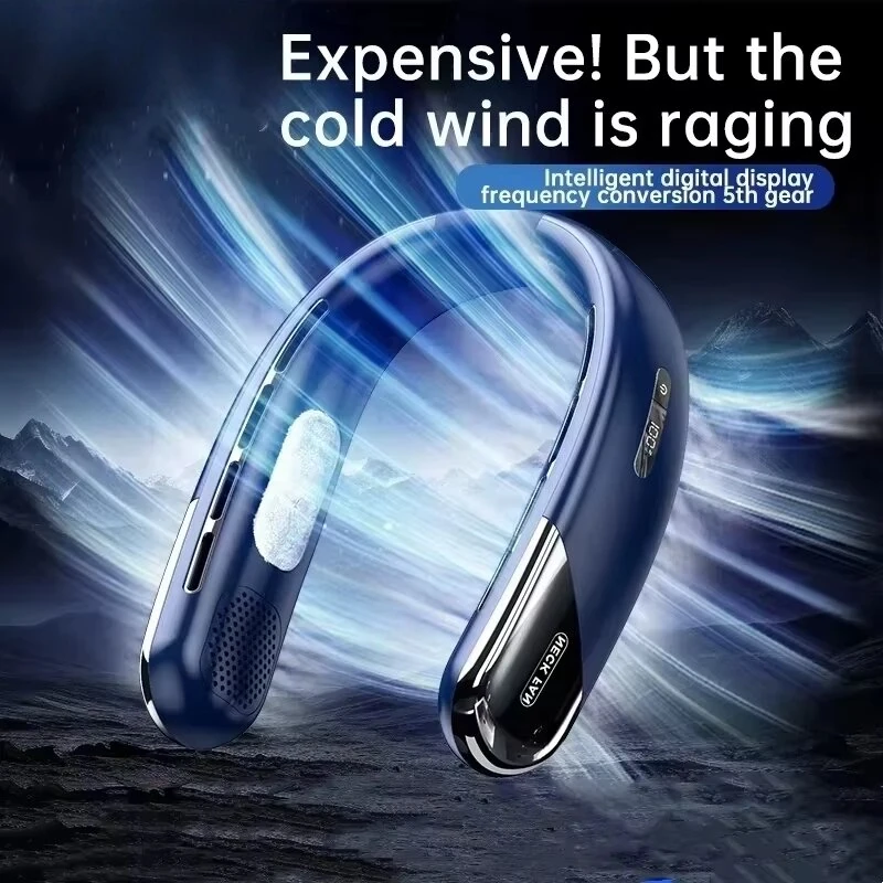 Tevorex Portable Neck-Mounted Fan 5 Gears Wind Adjustable 360° Surround Air Duct 24h Long Battery Ultra-Quite Operation Rechargeable Cooler Fan with LED Digital Display for Home Office Sport — view 2