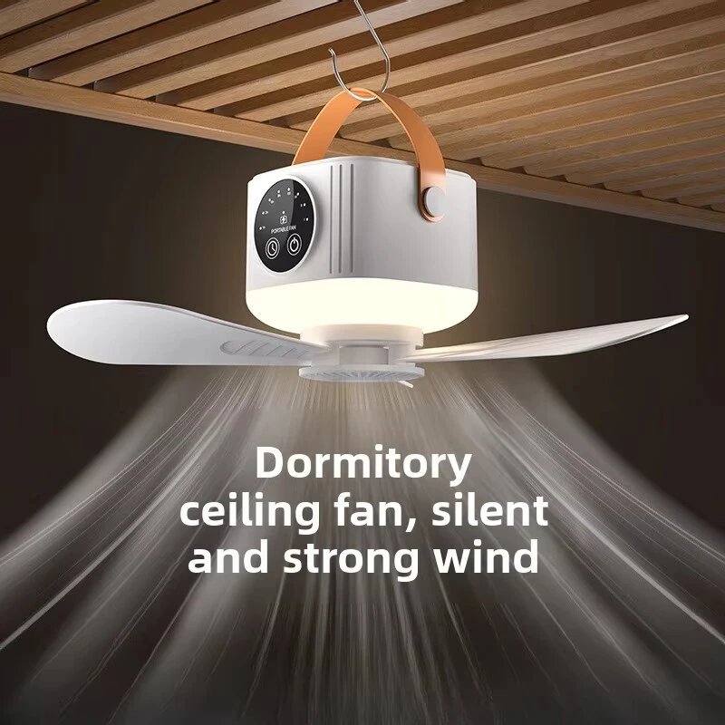 Tevorex Portable Rechargeable Ceiling Fan Light 7200mAh Battery 4 Speeds 3 Color LED Lighting Timer Low Noise 2 in 1 Fan Lamp with Remote Control for Home Office Dorm — view 2