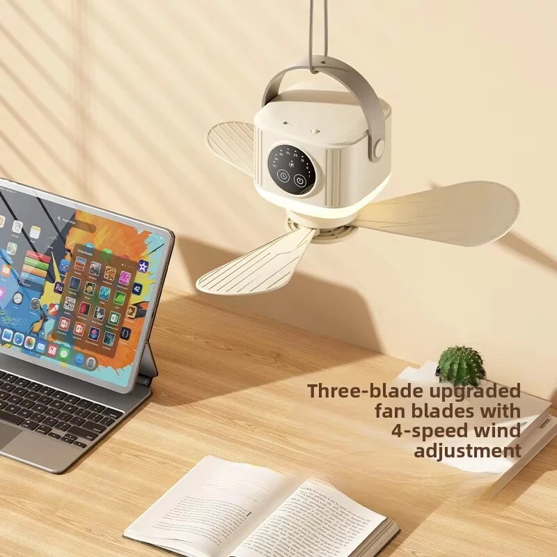 Tevorex Portable Rechargeable Ceiling Fan Light 7200mAh Battery 4 Speeds 3 Color LED Lighting Timer Low Noise 2 in 1 Fan Lamp with Remote Control for Home Office Dorm — view 5