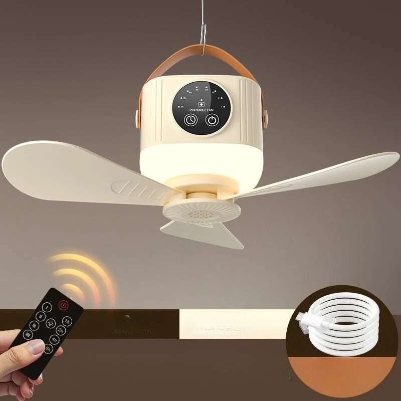 Tevorex Portable Rechargeable Ceiling Fan Light 7200mAh Battery 4 Speeds 3 Color LED Lighting Timer Low Noise 2 in 1 Fan Lamp with Remote Control for Home Office Dorm — view 8
