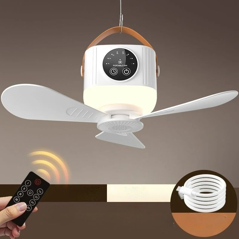 Tevorex Portable Rechargeable Ceiling Fan Light 7200mAh Battery 4 Speeds 3 Color LED Lighting Timer Low Noise 2 in 1 Fan Lamp with Remote Control for Home Office Dorm — view 9
