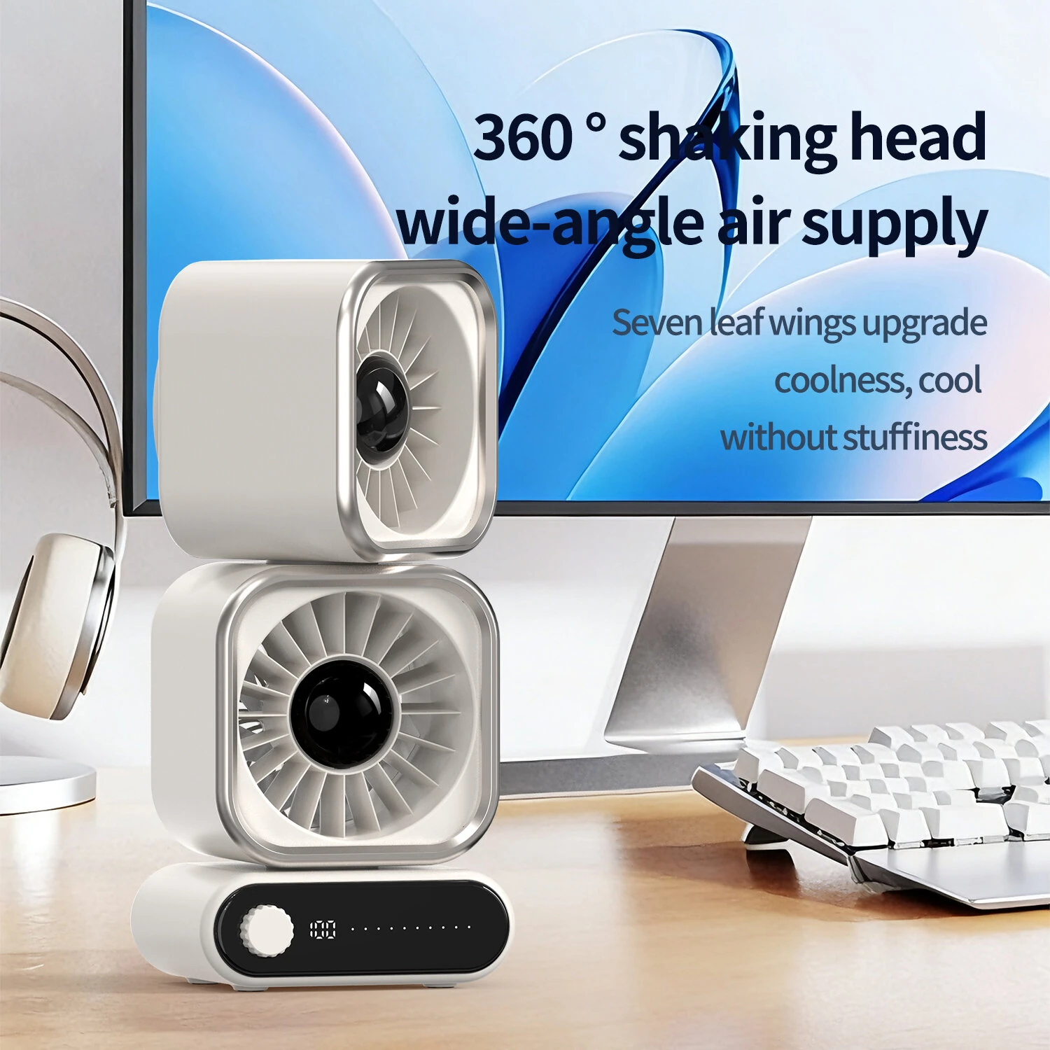 Tevorex Portable Rechargeable Dual Head Desktop Fan 360° Rotational Airflow Speed Adjustable Mini Silent Electric Fan for Home and Office — view 5