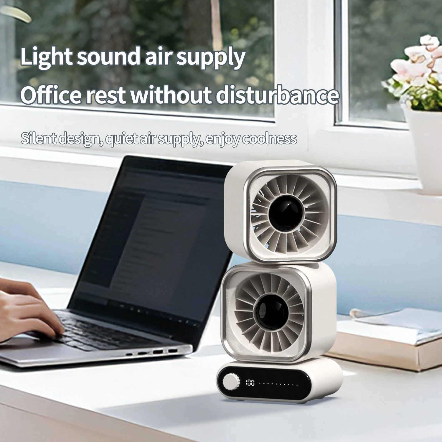 Tevorex Portable Rechargeable Dual Head Desktop Fan 360° Rotational Airflow Speed Adjustable Mini Silent Electric Fan for Home and Office — view 6