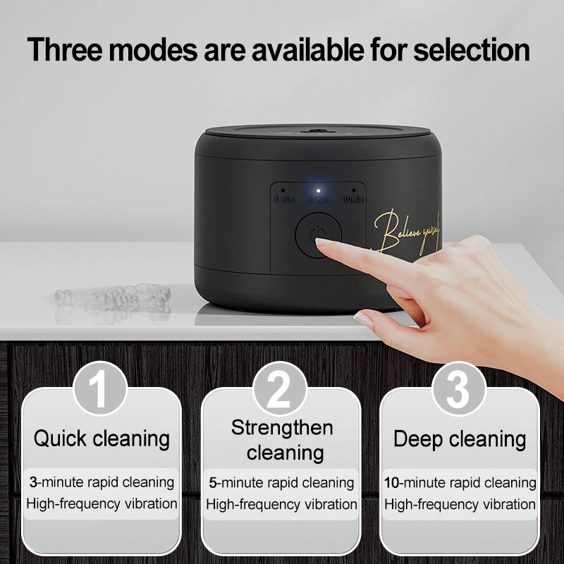 Tevorex Portable Wireless Ultrasonic Cleaner 3 Mode Deep Cleaning Machine 360° Cleaning for Retainer Denture Jewelry Watch Travel Home Use — view 5