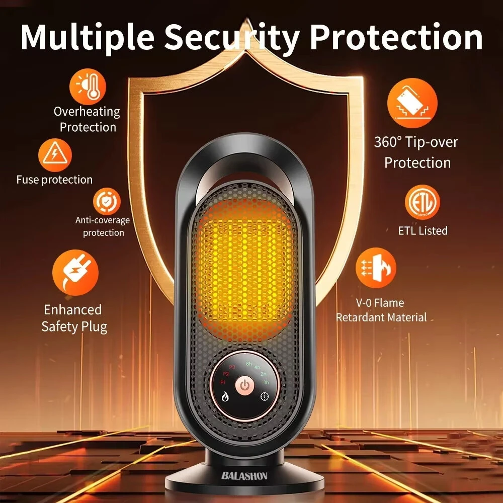 Tevorex PTC Fast Heating Desktop Heater 1500W Touch Control Energy-Saving Space Heater for Home & Office — view 10