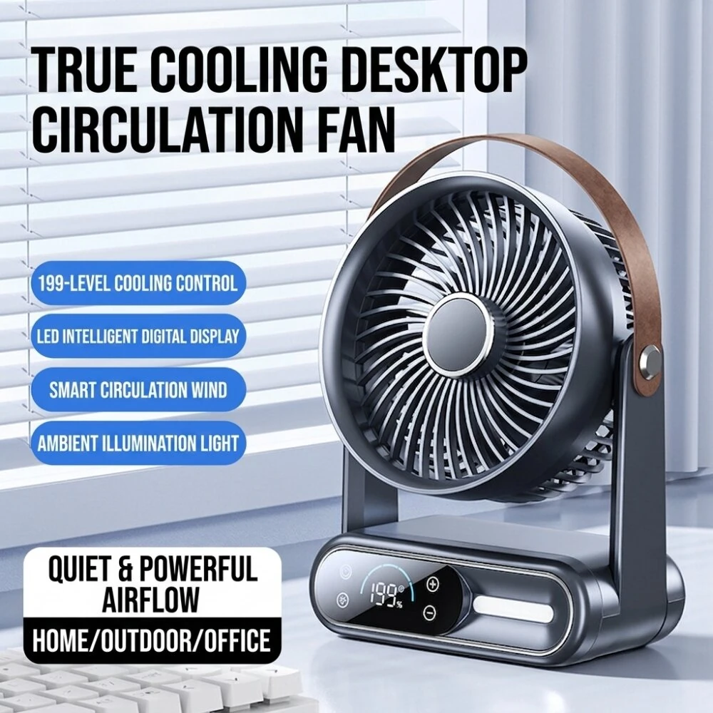 Tevorex S26 Portable Desktop Circulation Fan 199 Speeds Adjustable Ultra Quiet Operation Long Battery Rechargeable Cooling Fan with LED Display for Home Office — view 2