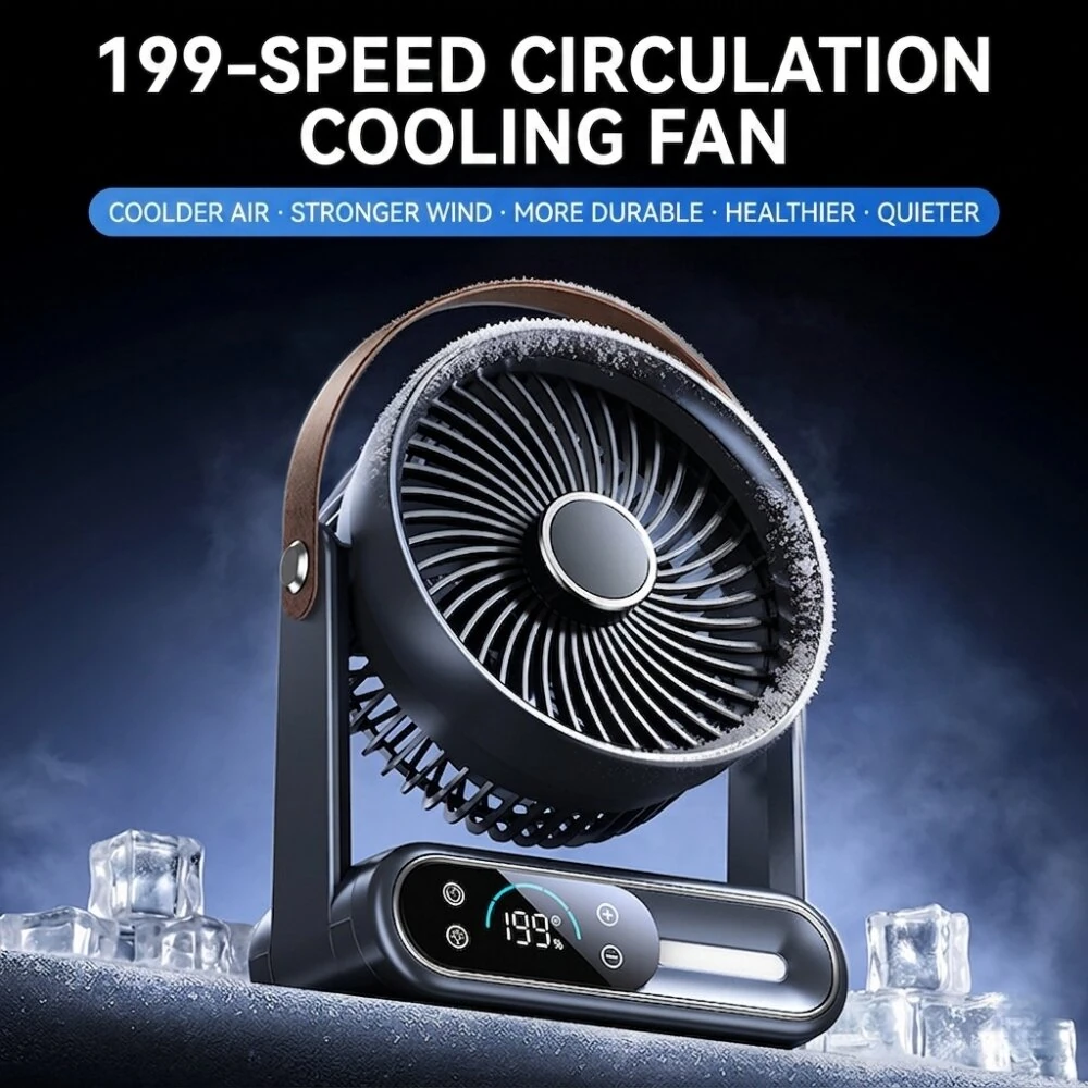 Tevorex S26 Portable Desktop Circulation Fan 199 Speeds Adjustable Ultra Quiet Operation Long Battery Rechargeable Cooling Fan with LED Display for Home Office — view 4