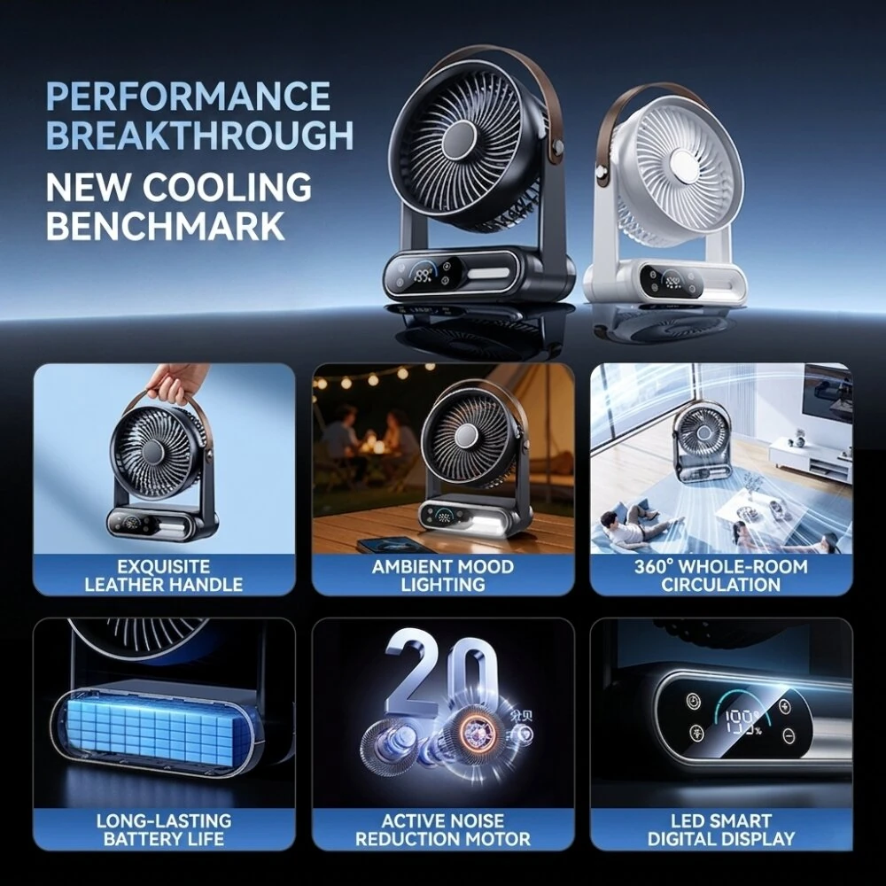 Tevorex S26 Portable Desktop Circulation Fan 199 Speeds Adjustable Ultra Quiet Operation Long Battery Rechargeable Cooling Fan with LED Display for Home Office — view 6